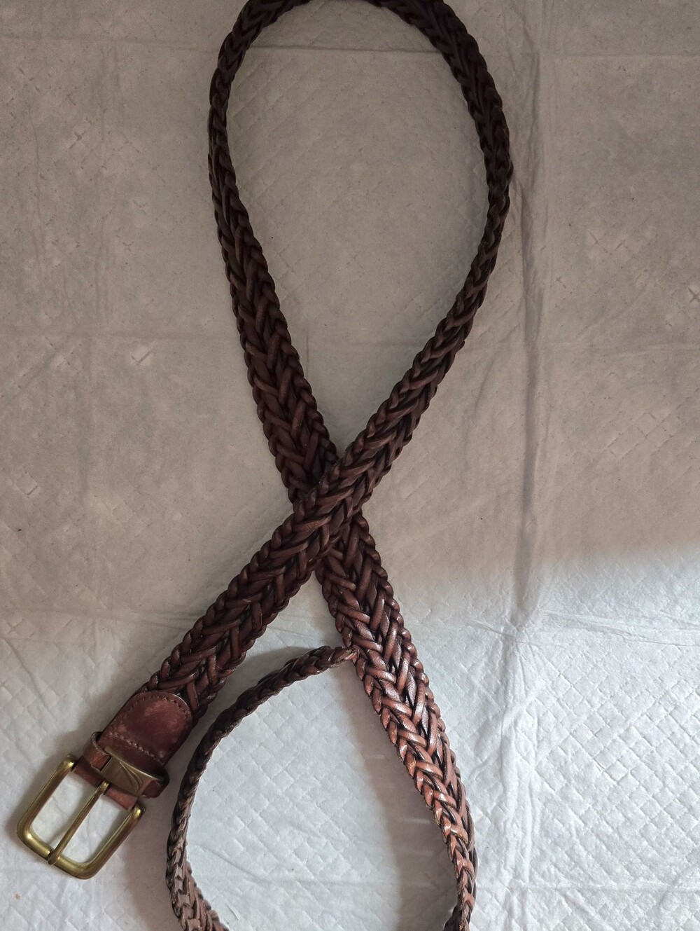 NAUTICA Men's Brown Braided Leather Belt Size 42 Brass Roller Buckle 1 1/4"Wide. - Picture 7 of 10